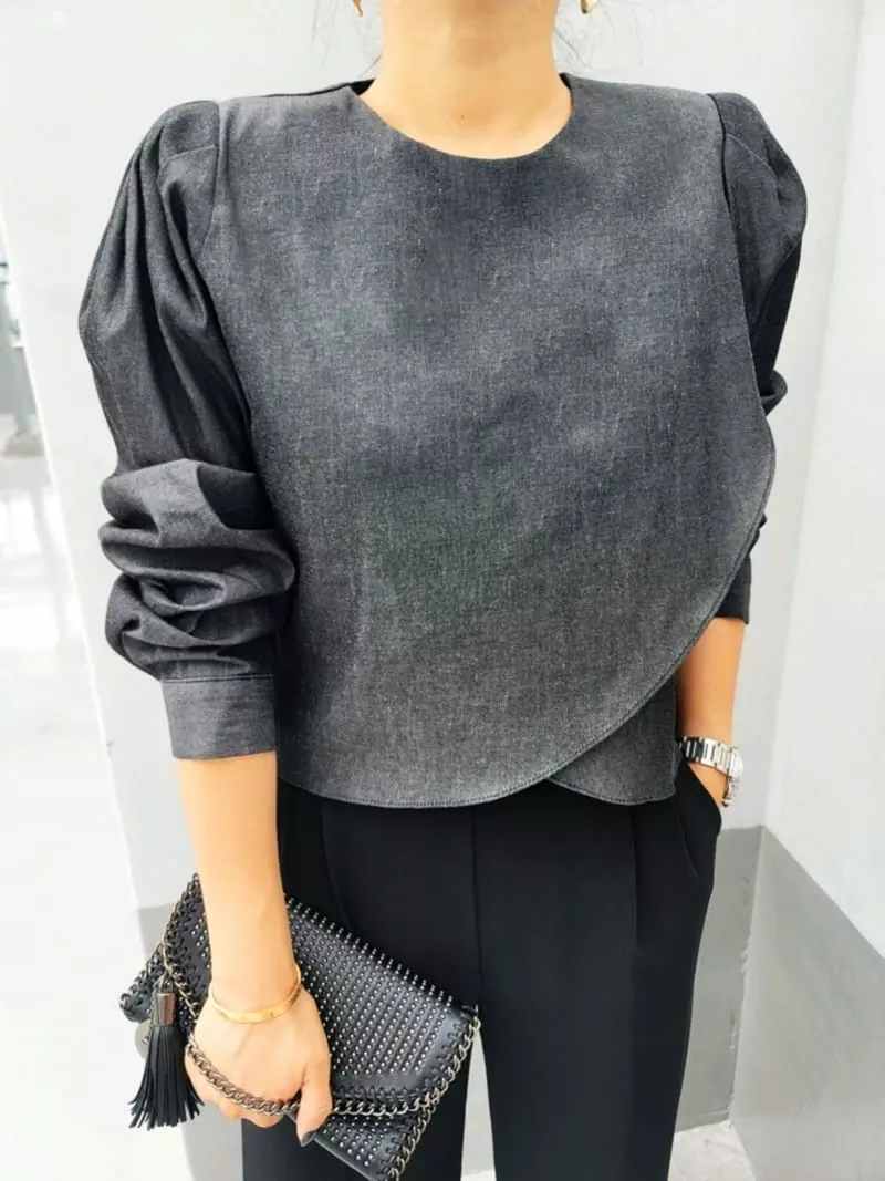 Gratia - Korean Women Fashion - #womensfashion - Denim Tulip Blouse - 7