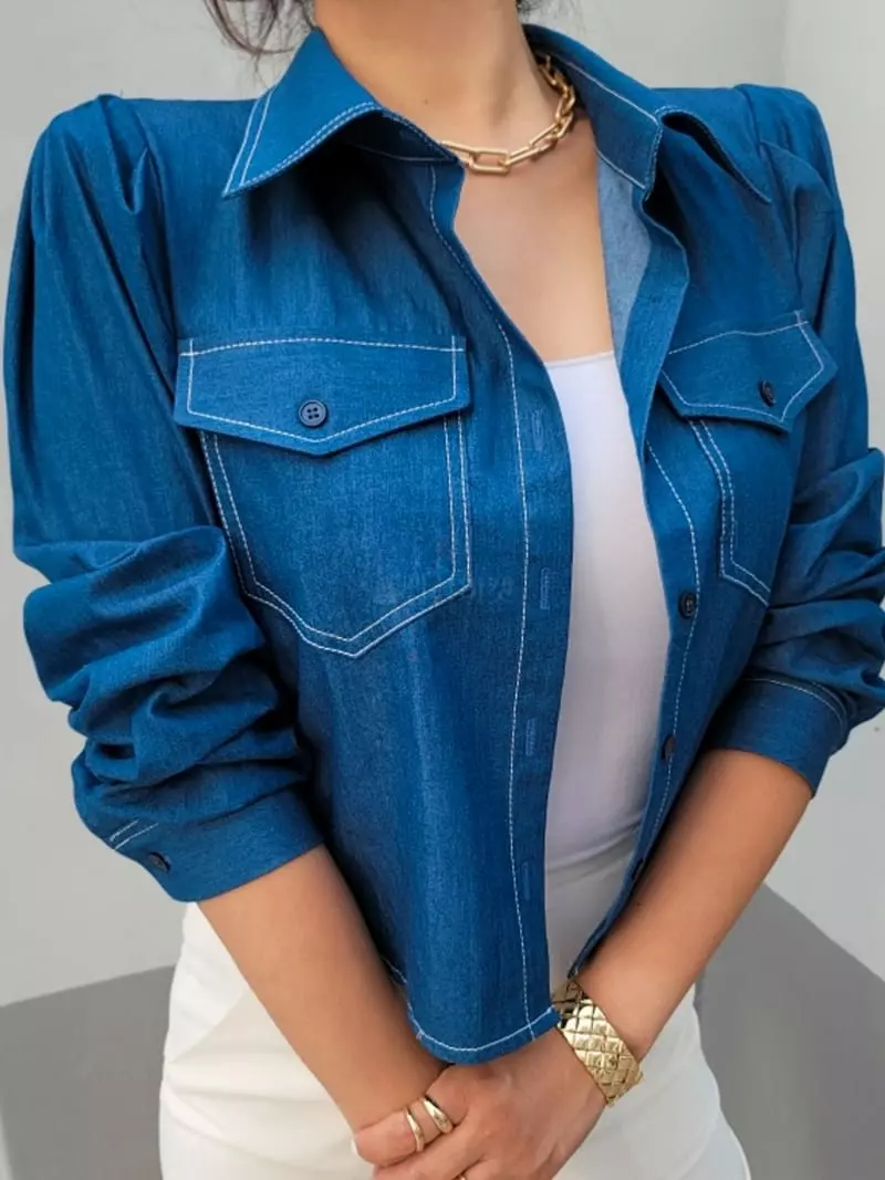 Gratia - Korean Women Fashion - #womensfashion - Denim Edge Shirt - 12