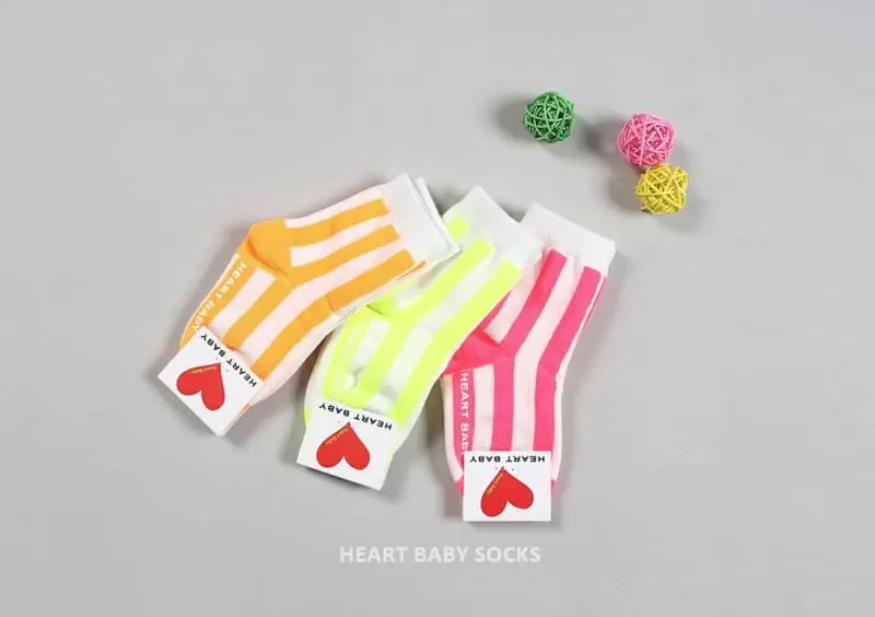 Heart Baby - Korean Baby Fashion - #babyootd - Neon Stripes Socks Set  - 2