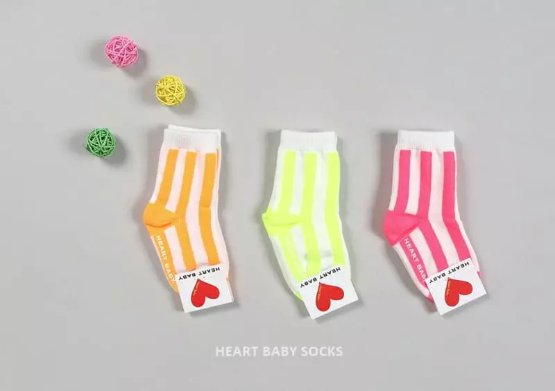 Heart Baby - Korean Baby Fashion - #babyoutfit - Neon Stripes Socks Set  - 3