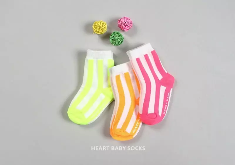 Heart Baby - Korean Baby Fashion - #babyoutfit - Neon Stripes Socks Set  - 4