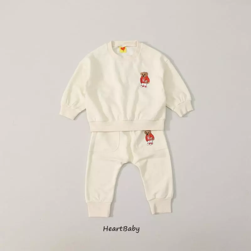 Heart Baby - Korean Children Fashion - #childofig - Bear Embrodiery Top Bottom Set - 2