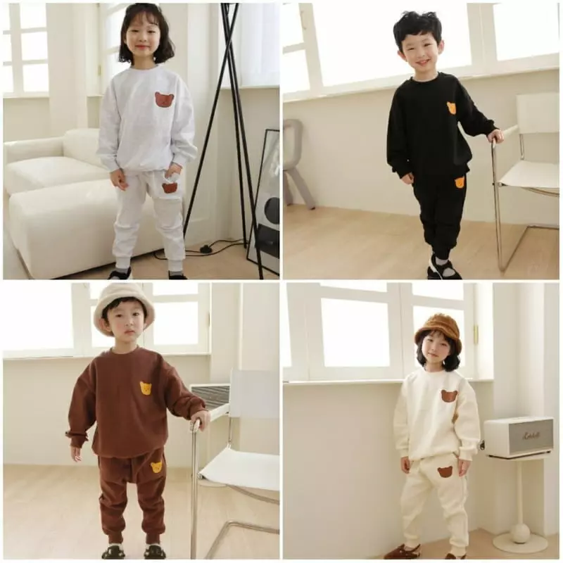 Heart Baby - Korean Children Fashion - #childrensboutique - Bear Face Top Bottom Set - 5