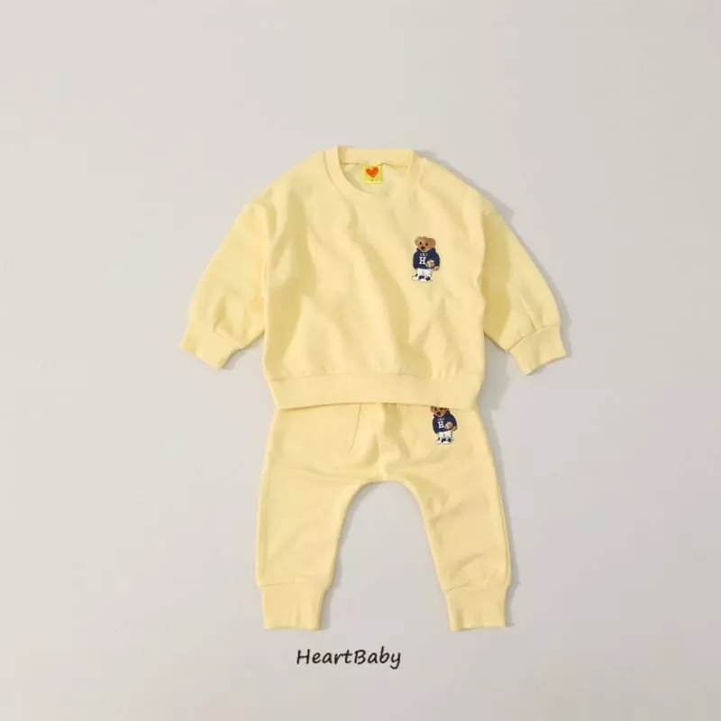 Heart Baby - Korean Children Fashion - #discoveringself - Bear Embrodiery Top Bottom Set - 5