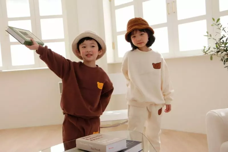 Heart Baby - Korean Children Fashion - #fashionkids - Bear Face Top Bottom Set - 8