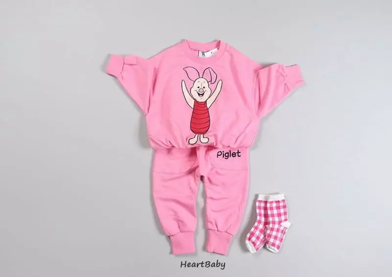 Heart Baby - Korean Children Fashion - #kidsshorts - Pooh And Friends Top Bottom Set - 3