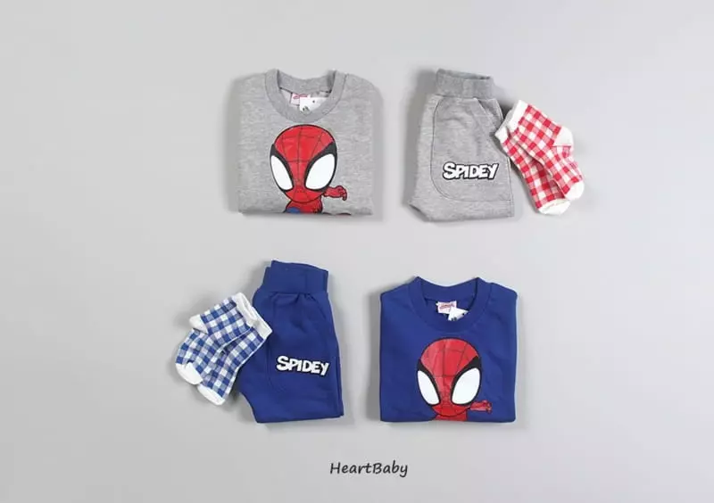 Heart Baby - Korean Children Fashion - #kidsshorts - Spider Top Bottom Set