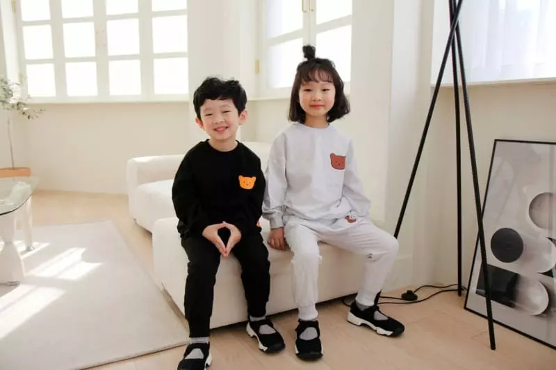 Heart Baby - Korean Children Fashion - #kidsshorts - Bear Face Top Bottom Set - 9