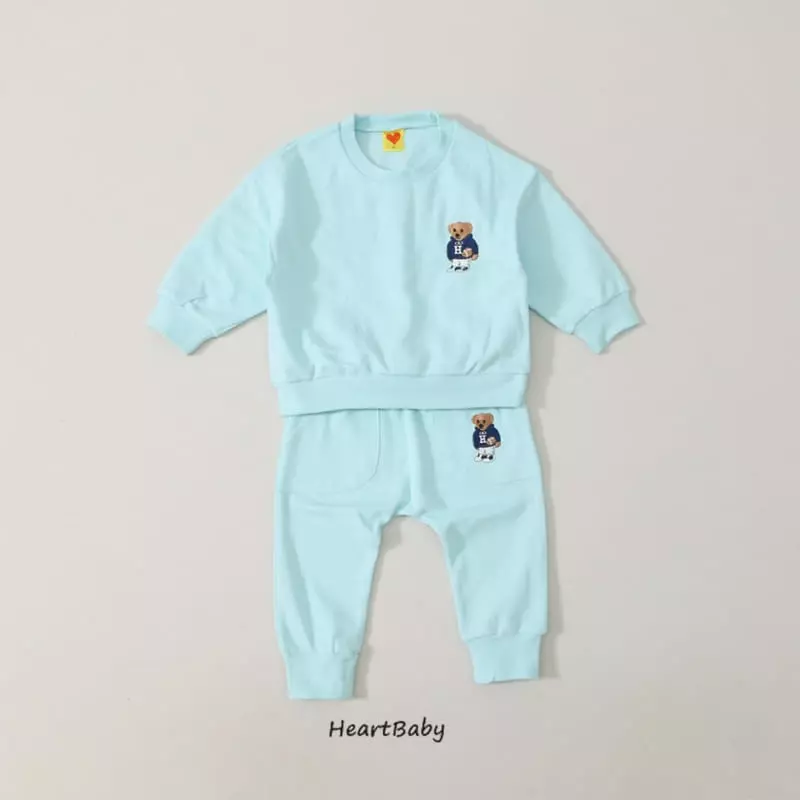 Heart Baby - Korean Children Fashion - #kidsshorts - Bear Embrodiery Top Bottom Set - 7