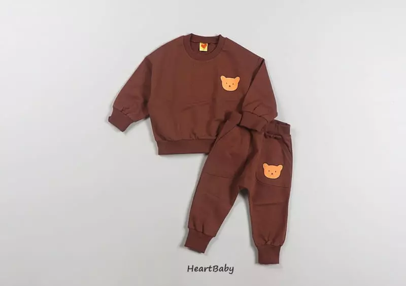 Heart Baby - Korean Children Fashion - #stylishchildhood - Bear Face Top Bottom Set - 3