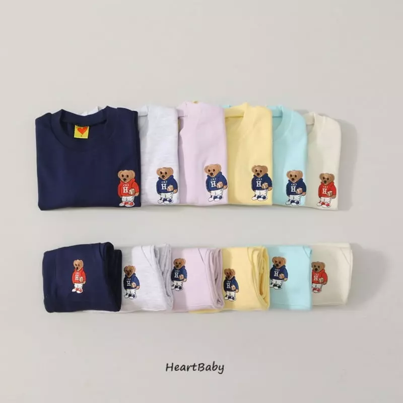 Heart Baby - Korean Children Fashion - #stylishchildhood - Bear Embrodiery Top Bottom Set