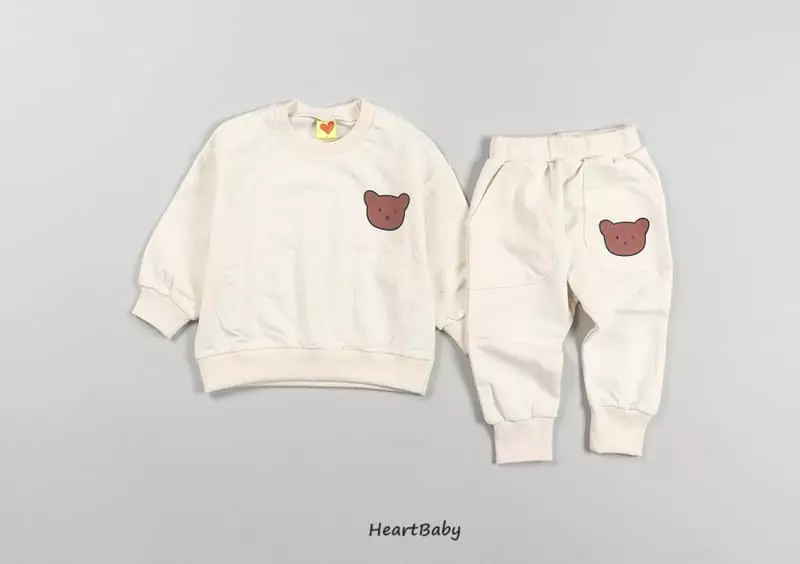 Heart Baby - Korean Children Fashion - #todddlerfashion - Bear Face Top Bottom Set