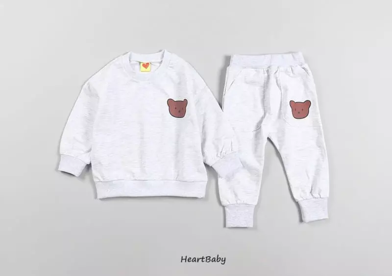 Heart Baby - Korean Children Fashion - #toddlerclothing - Bear Face Top Bottom Set - 2