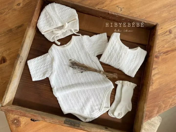 Hi Byebebe - Korean Baby Fashion - #babyfashion - Embo Knit Cardigan Bodysuit Bonnet Set