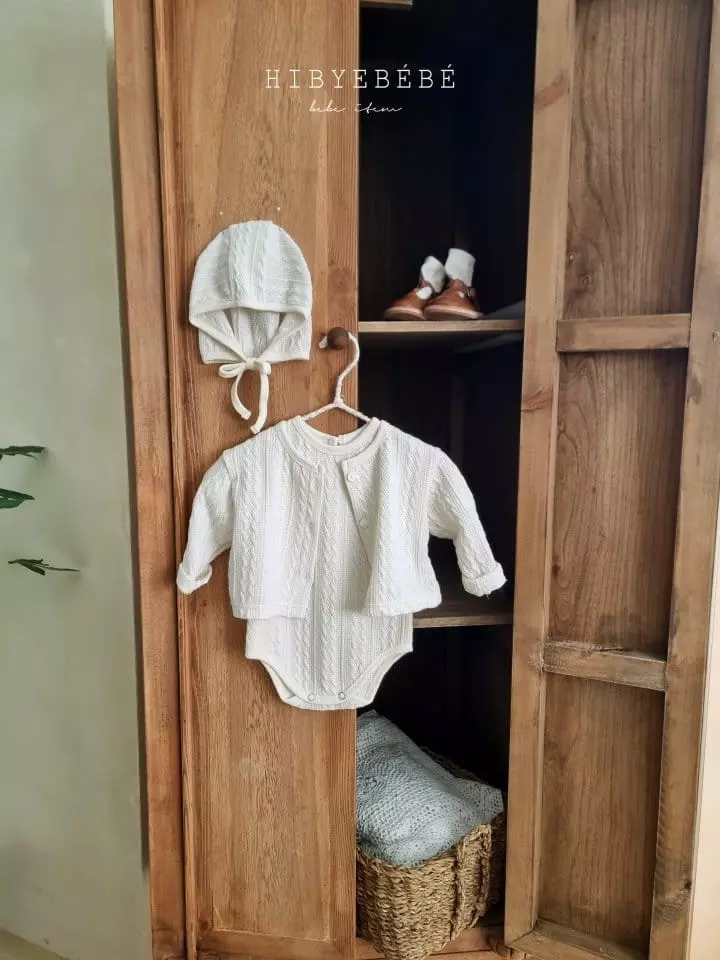 Hi Byebebe - Korean Baby Fashion - #babyootd - Embo Knit Cardigan Bodysuit Bonnet Set - 6