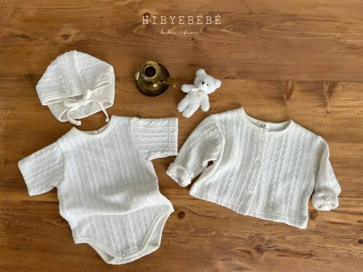 Hi Byebebe - Korean Baby Fashion - #babywear - Embo Knit Cardigan Bodysuit Bonnet Set - 9