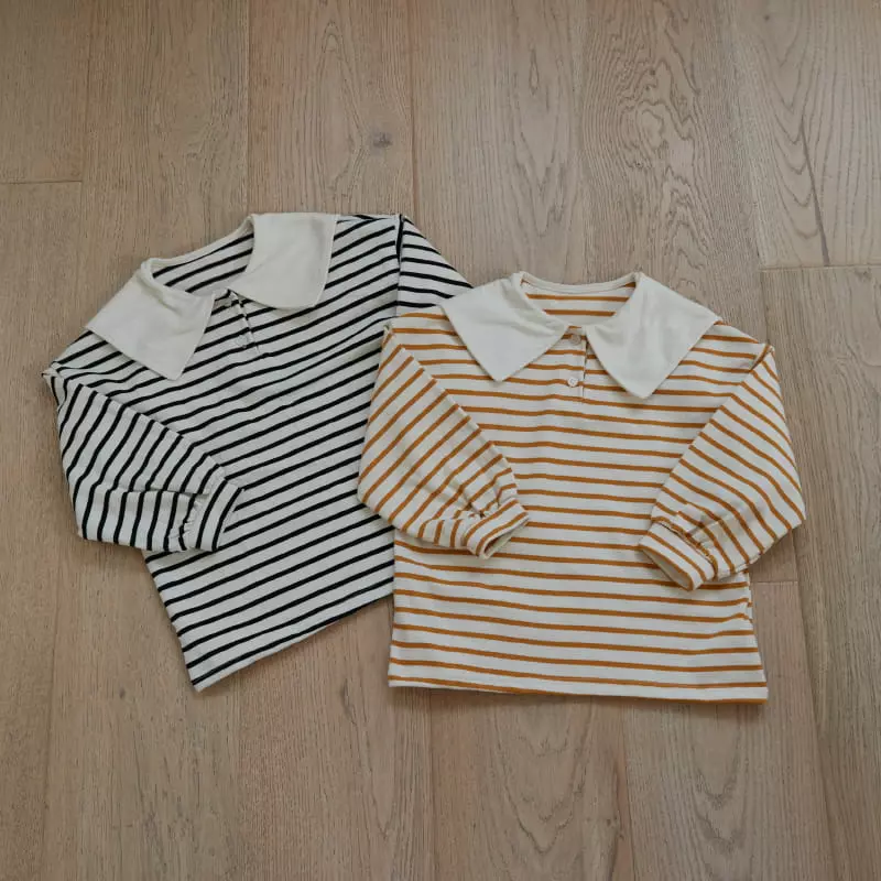 Honeybee - Korean Children Fashion - #designkidswear - Stripes Big Collar Tee