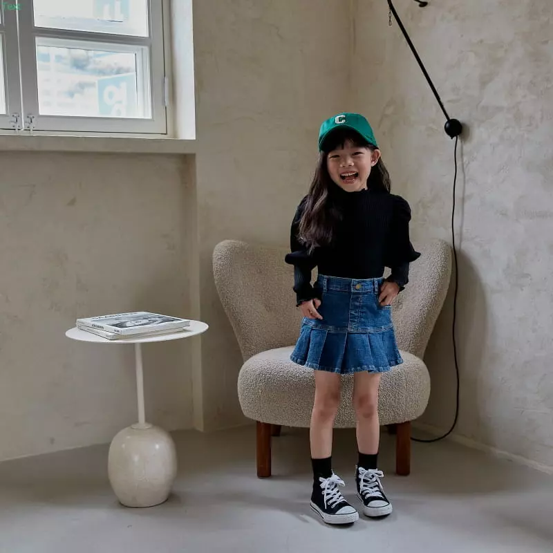Honeybee - Korean Children Fashion - #minifashionista - Denim Wrinkle Skirt - 3