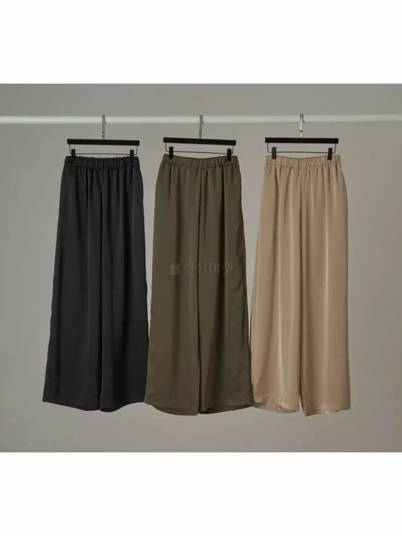 Howl - Korean Women Fashion - #momslook - Satin Wide Banding Pants - 9