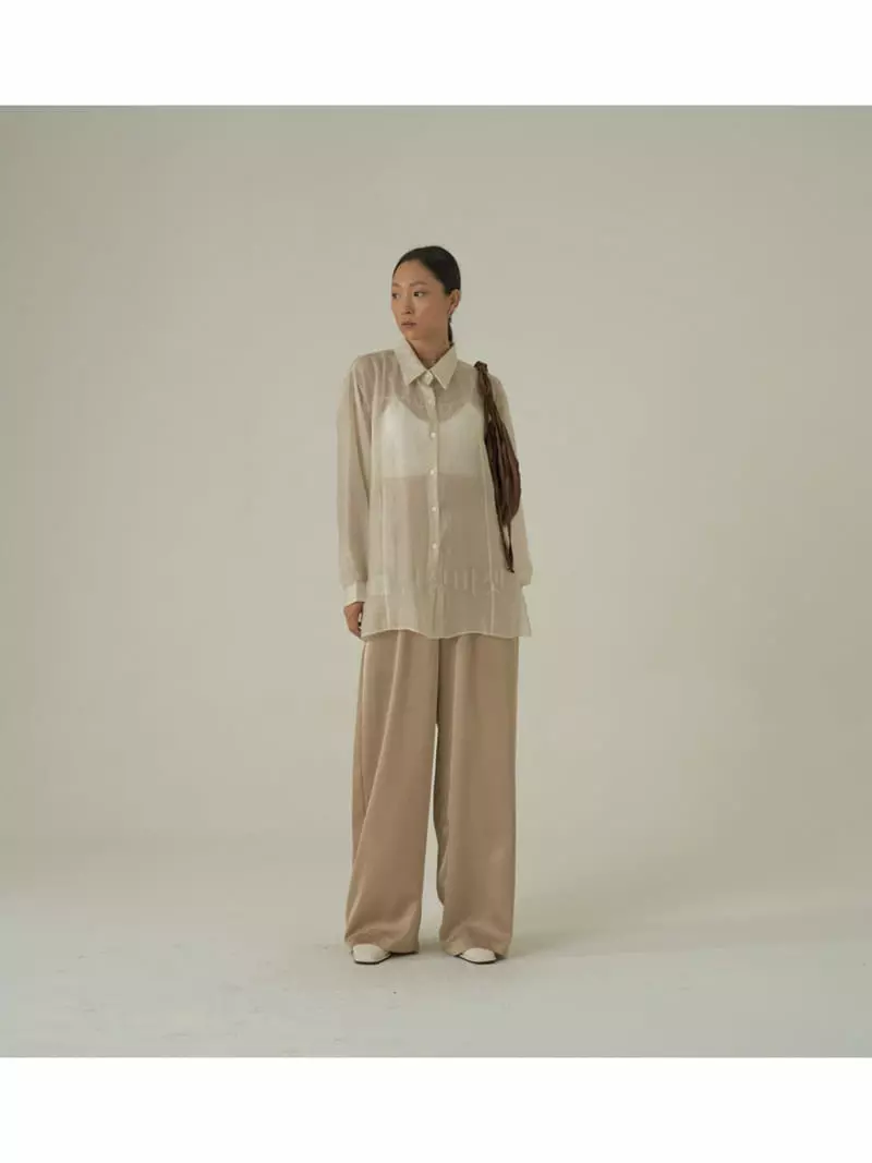 Howl - Korean Women Fashion - #momslook - Satin Wide Banding Pants - 4