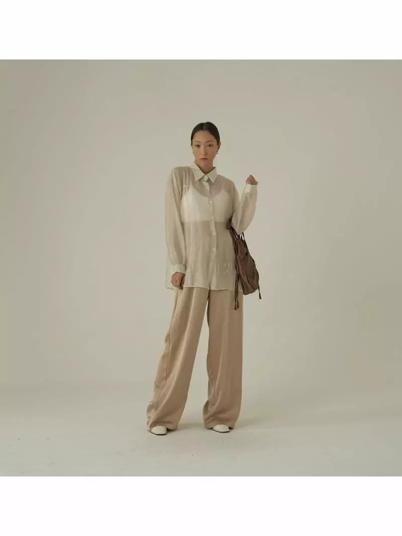 Howl - Korean Women Fashion - #womensfashion - Satin Wide Banding Pants - 6