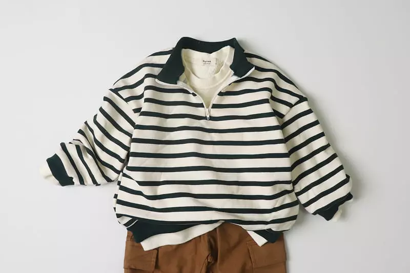 Hyvaa - Korean Children Fashion - #childrensboutique - Half Zip-up Stripes Tee - 12