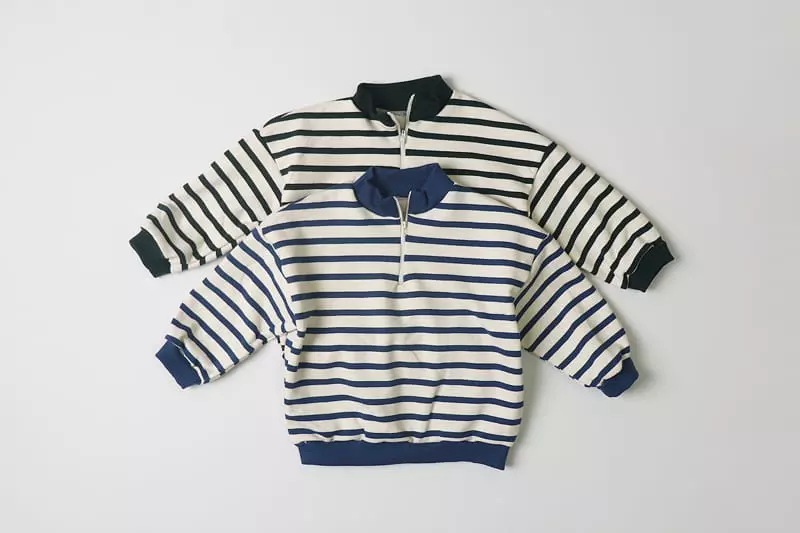 Hyvaa - Korean Children Fashion - #kidsshorts - Half Zip-up Stripes Tee - 2