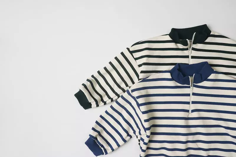 Hyvaa - Korean Children Fashion - #kidsstore - Half Zip-up Stripes Tee - 3