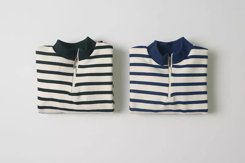 Hyvaa - Korean Children Fashion - #kidsstore - Half Zip-up Stripes Tee - 4