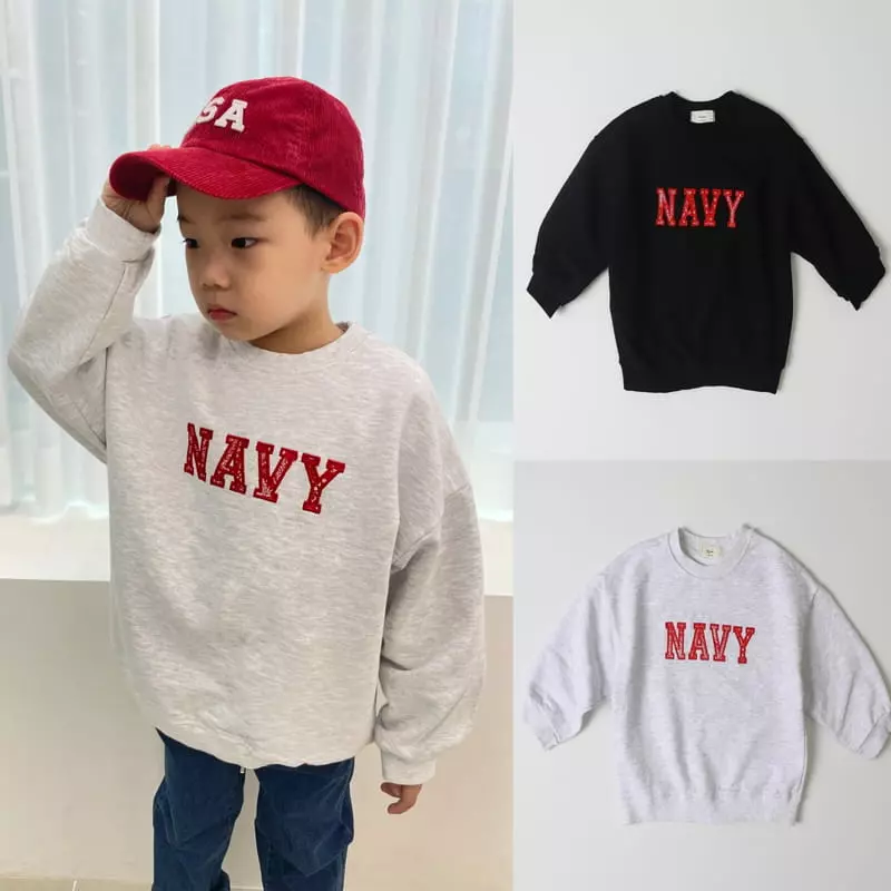 Hyvaa - Korean Children Fashion - #kidzfashiontrend - Navy Embrodiery Sweatshirt