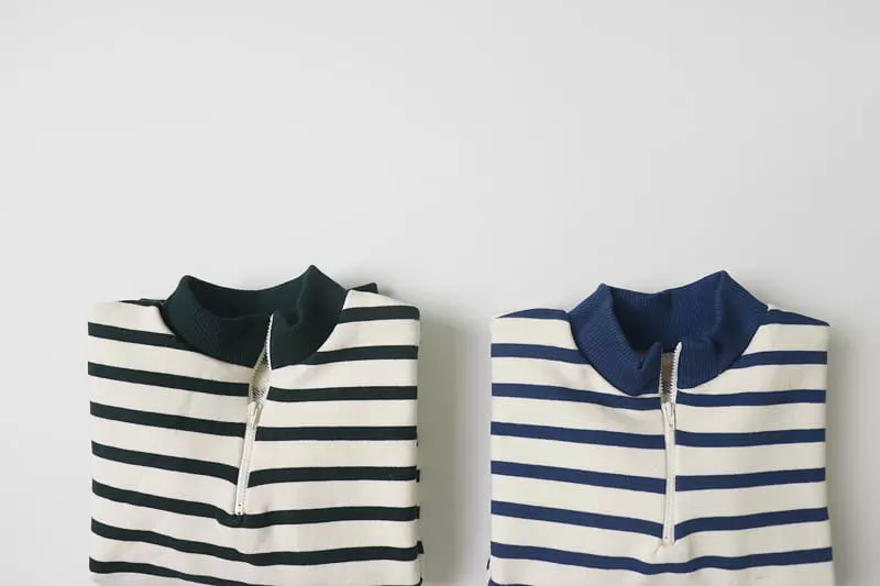 Hyvaa - Korean Children Fashion - #littlefashionista - Half Zip-up Stripes Tee - 6
