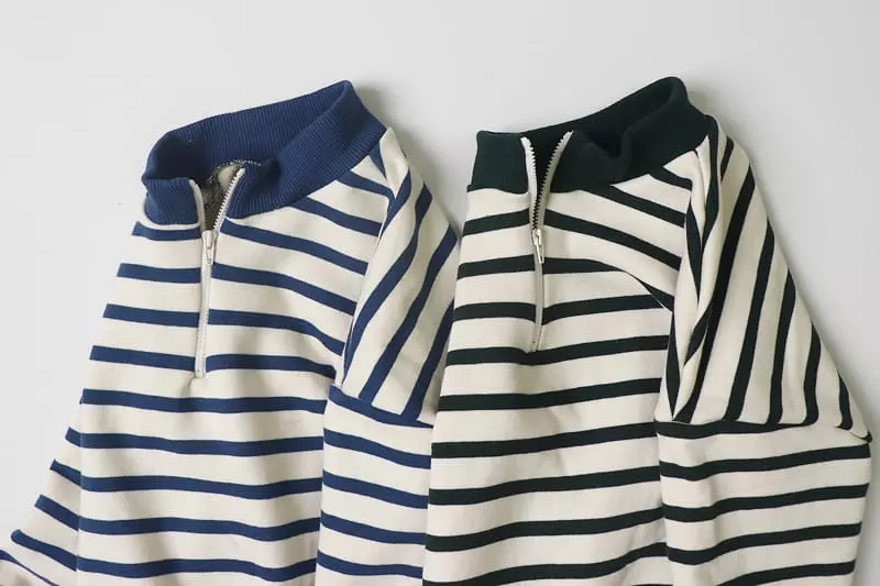 Hyvaa - Korean Children Fashion - #magicofchildhood - Half Zip-up Stripes Tee - 7