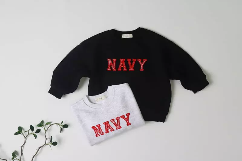 Hyvaa - Korean Children Fashion - #littlefashionista - Navy Embrodiery Sweatshirt - 4