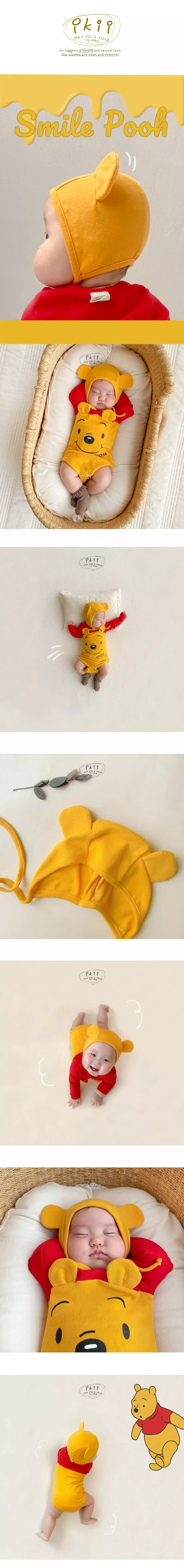 Ikii - Korean Baby Fashion - #babyboutique - Smile POOH Bodysuit with Hat - 2