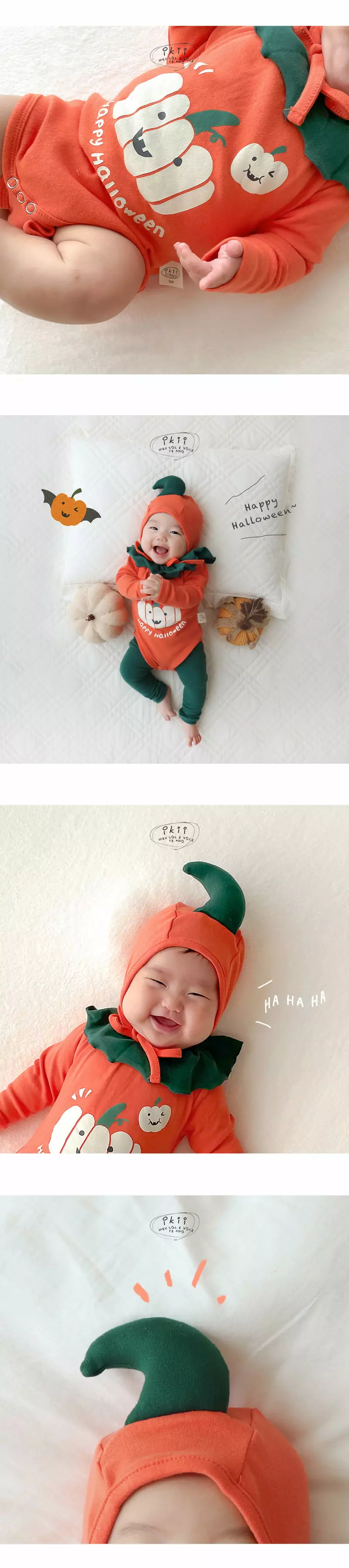 Ikii - Korean Baby Fashion - #babyclothing - Happy pumpkin Bodysuit with Bonnet - 2