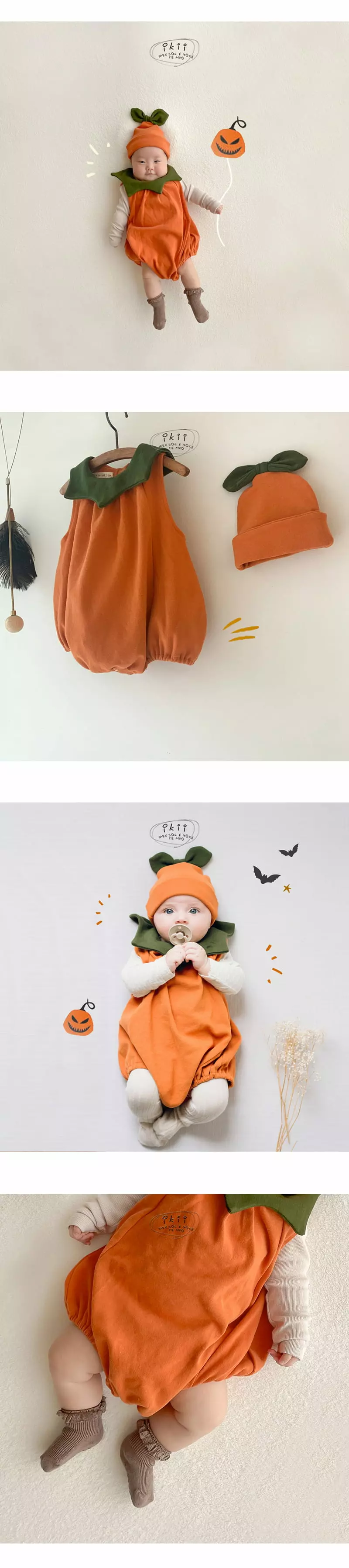 Ikii - Korean Baby Fashion - #babyfashion - Pumpkin Bodysuit with Hat - 2