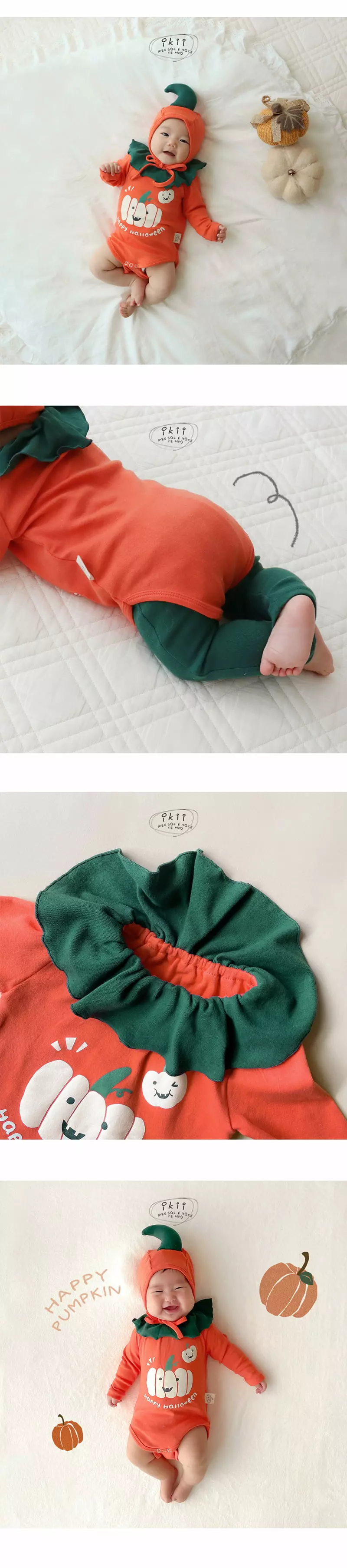 Ikii - Korean Baby Fashion - #babyfashion - Happy pumpkin Bodysuit with Bonnet - 3