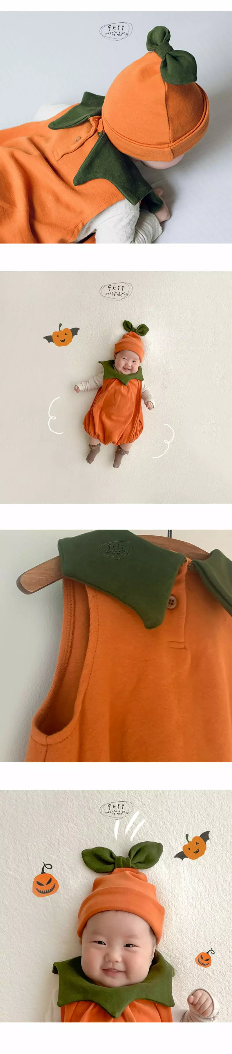 Ikii - Korean Baby Fashion - #babyfever - Pumpkin Bodysuit with Hat - 3