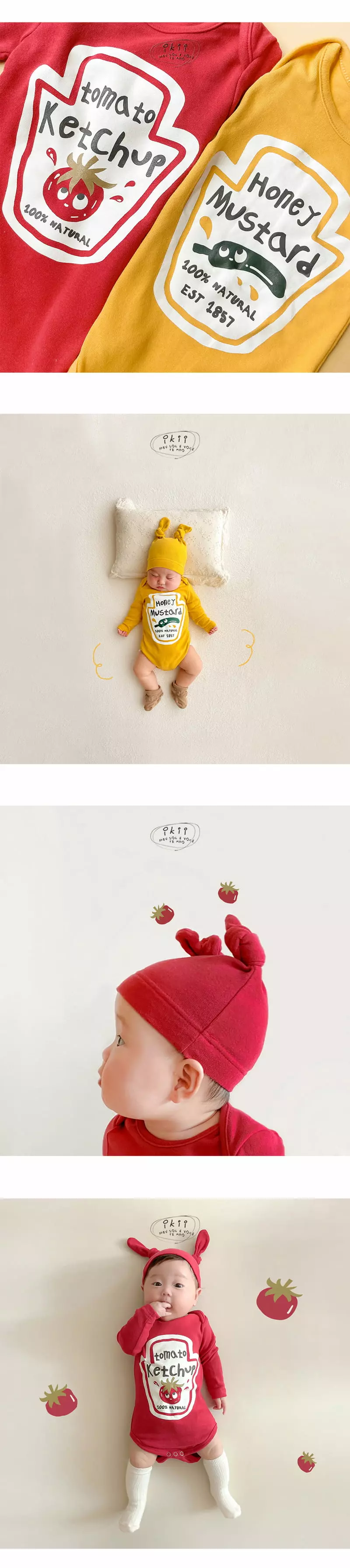 Ikii - Korean Baby Fashion - #babygirlfashion - Ketchup  Mustard Bodysuit with Hat - 2