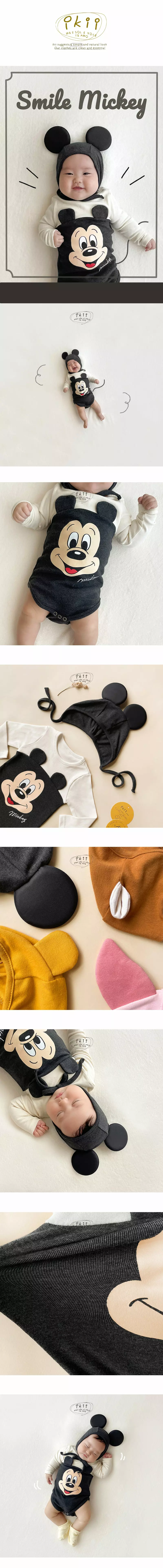 Ikii - Korean Baby Fashion - #onlinebabyshop - Smile Mickey Bodysuit with Hat - 2