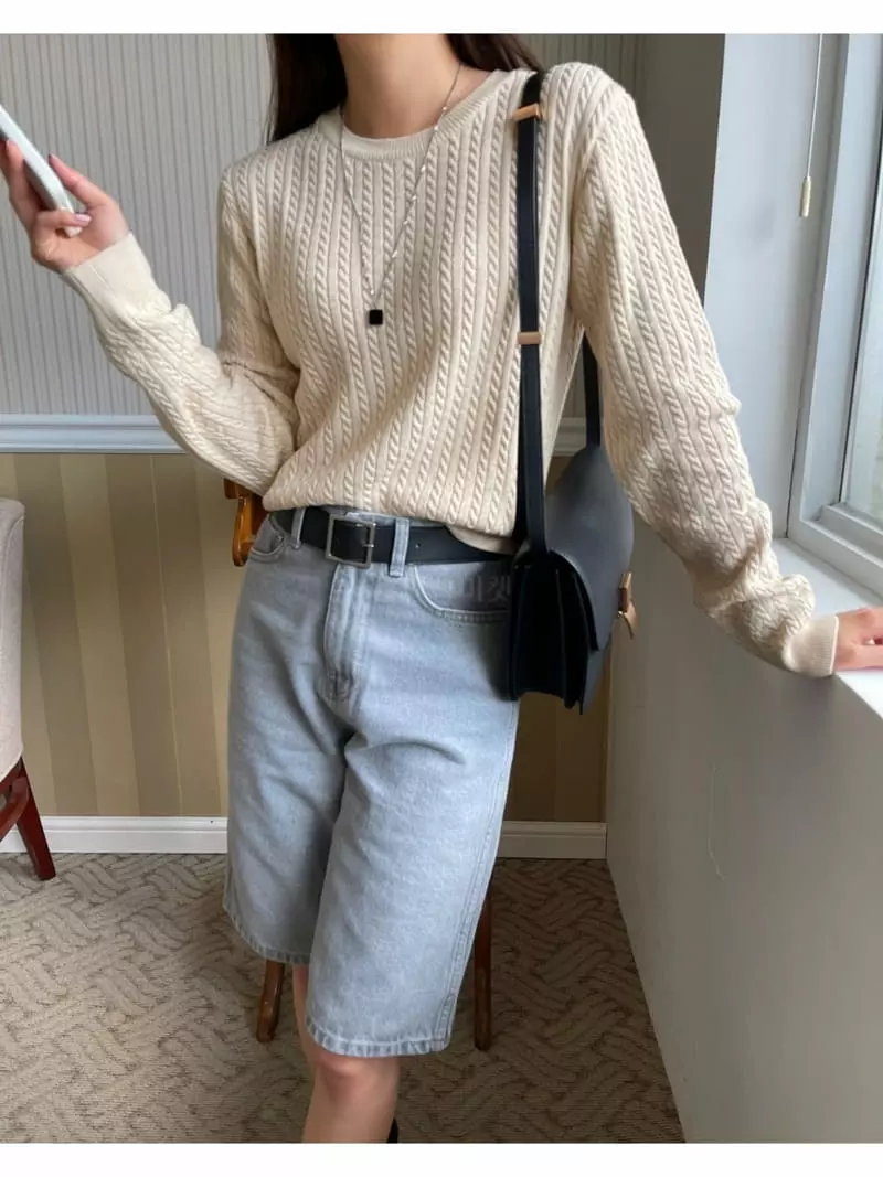 Imagine - Korean Women Fashion - #romanticstyle - Basic Cable Knit Tee - 6