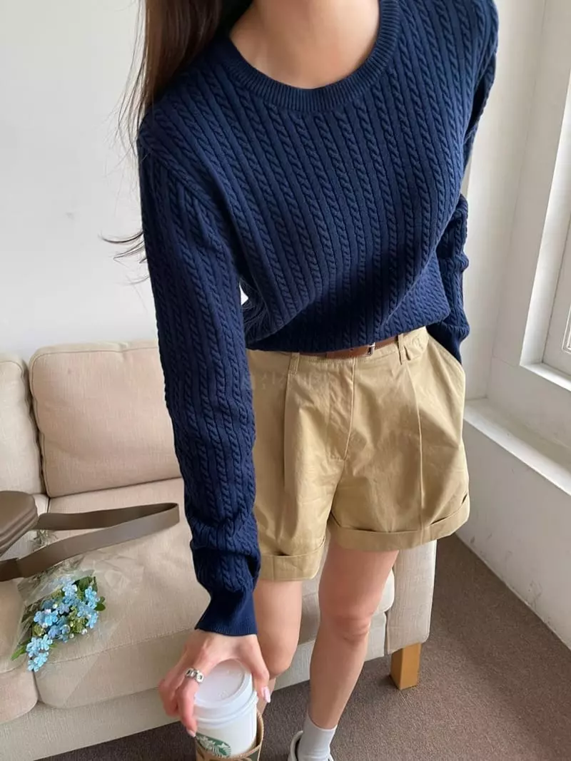 Imagine - Korean Women Fashion - #vintageinspired - Basic Cable Knit Tee - 2