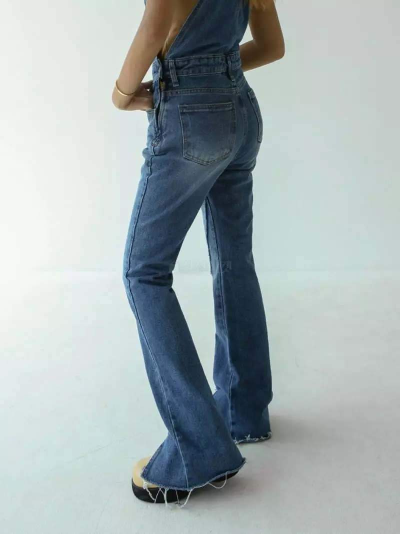 Inssense - Korean Women Fashion - #momslook - Front Cutting Denim Overalls - 5