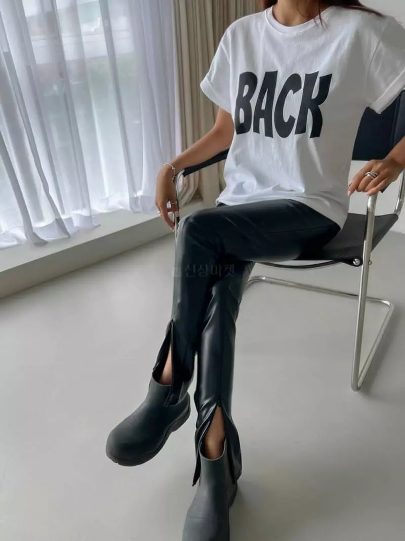 Inssense - Korean Women Fashion - #momslook - Leather Front Slit Leggings