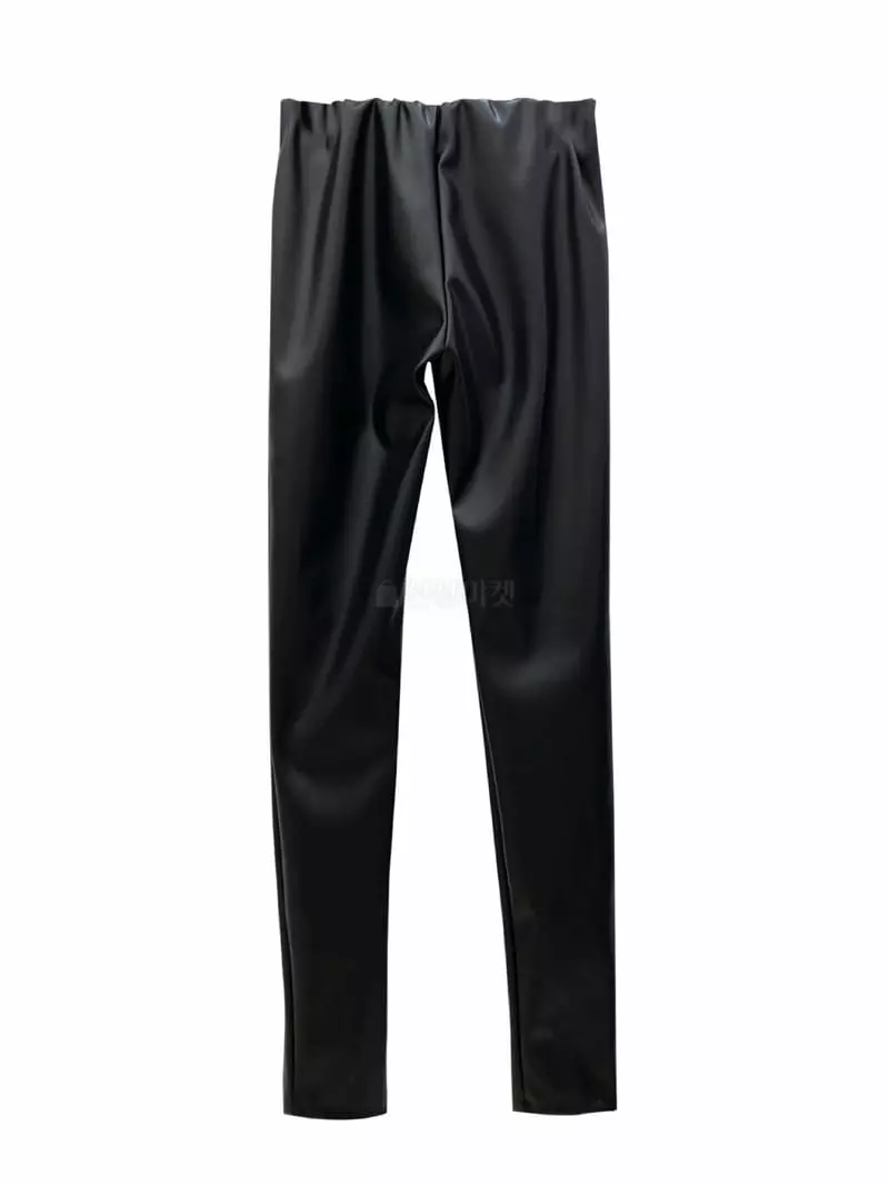 Inssense - Korean Women Fashion - #momslook - Leather Front Slit Leggings - 3