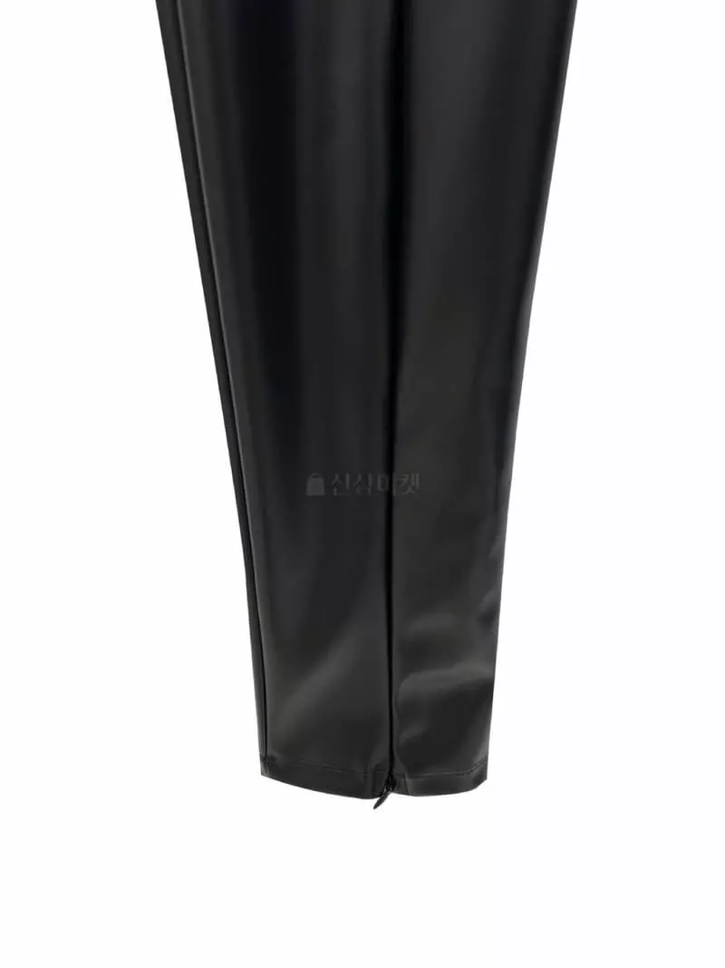 Inssense - Korean Women Fashion - #momslook - Leather Front Slit Leggings - 5