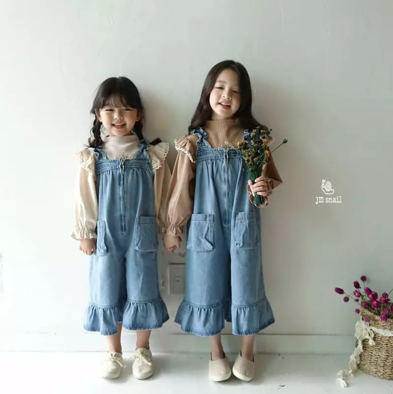 JM Snail - Korean Children Fashion - #Kfashion4kids - Frill Denim Dungarees Pants - 11