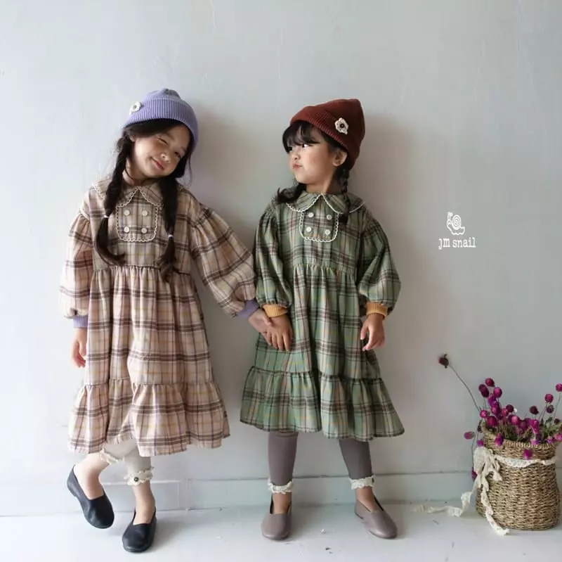 JM Snail - Korean Children Fashion - #childofig - Check Hepfun Collar One-piece - 12