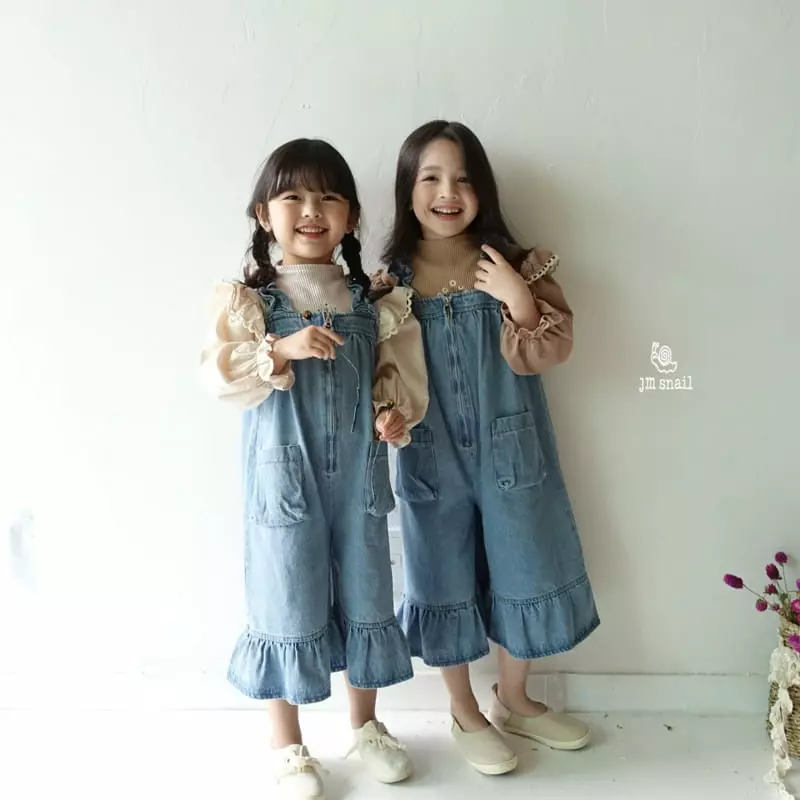 JM Snail - Korean Children Fashion - #designkidswear - Frill Denim Dungarees Pants - 5