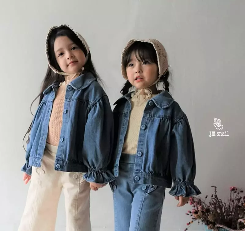 JM Snail - Korean Children Fashion - #kidsshorts - Cuty Denim Shirring Jacket - 12